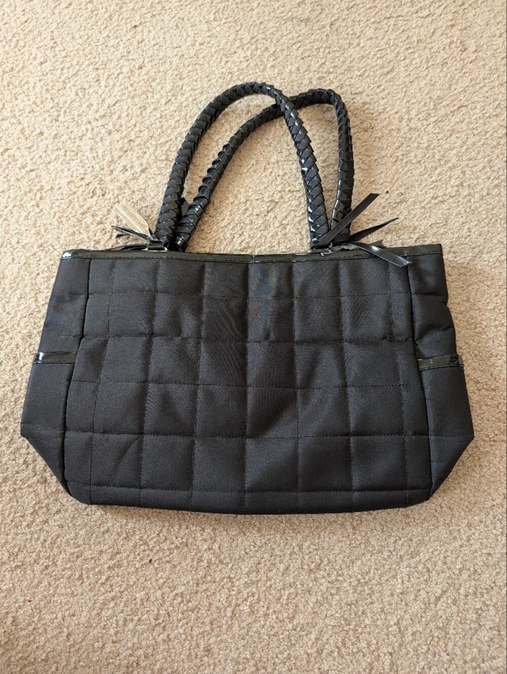 Lancome Black Quilted Tote Bag with Braided Handles